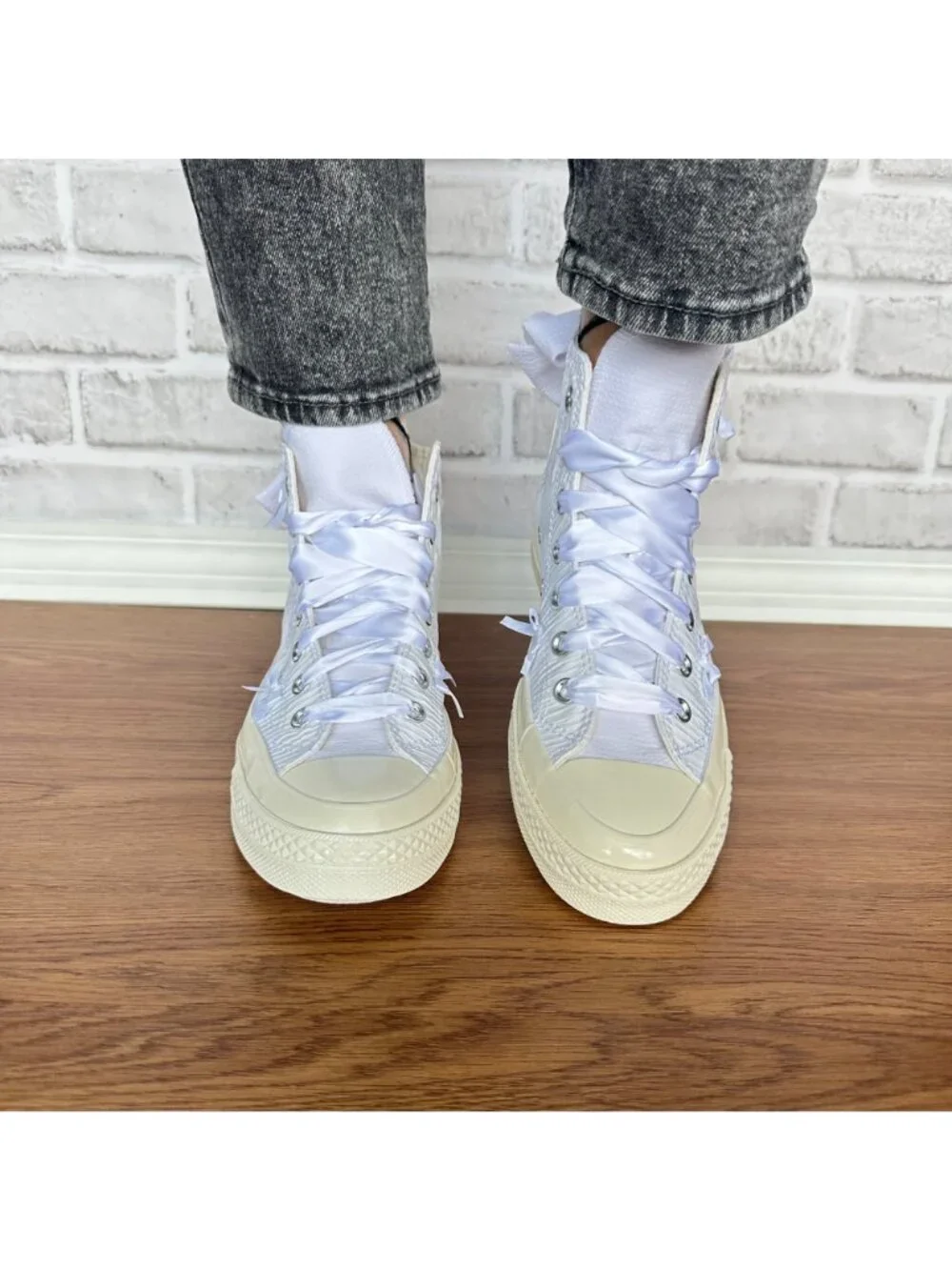 ❤️Converse Chuck 70 Hi Bow Pleated 9.5 Women Shoes Elegant Sneaker White A15191C